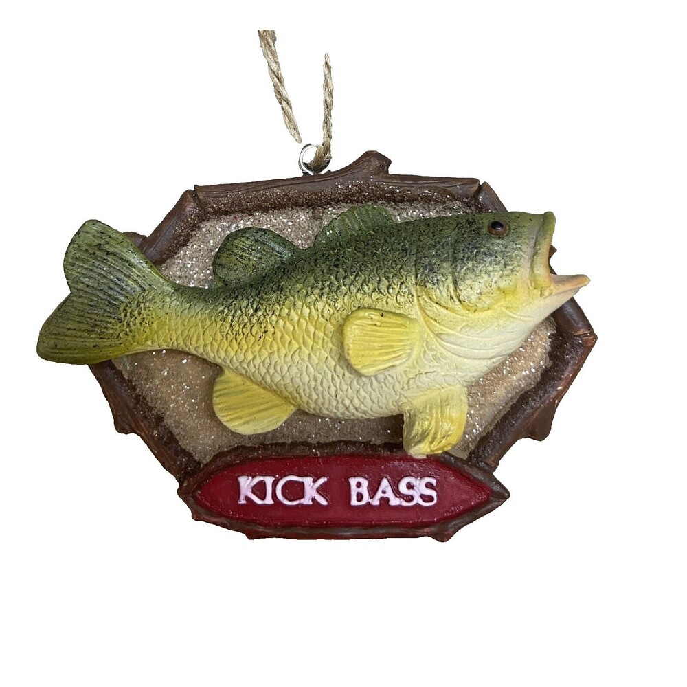 Kick Bass Fish on Plaque Fishing Ornament Fisherman Gift Midwest CBK NWT
